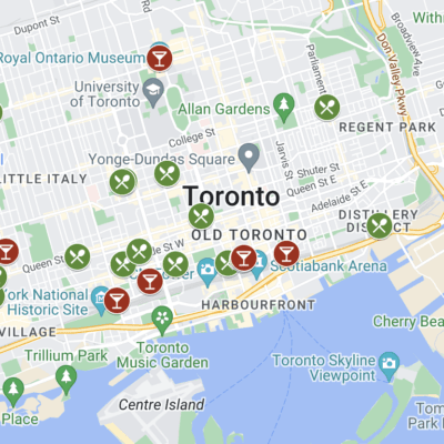 google map pins of Toronto Canada for the holidays